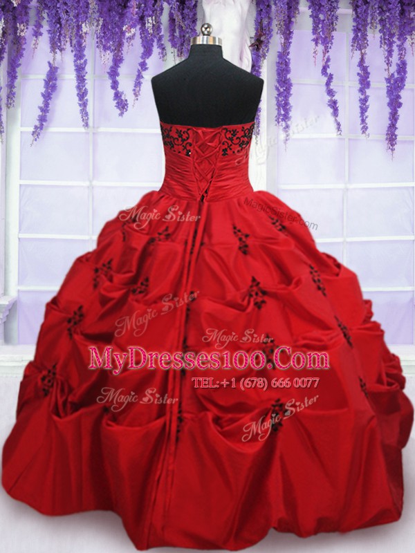 Smart Red Strapless Lace Up Appliques and Pick Ups 15 Quinceanera Dress Sleeveless