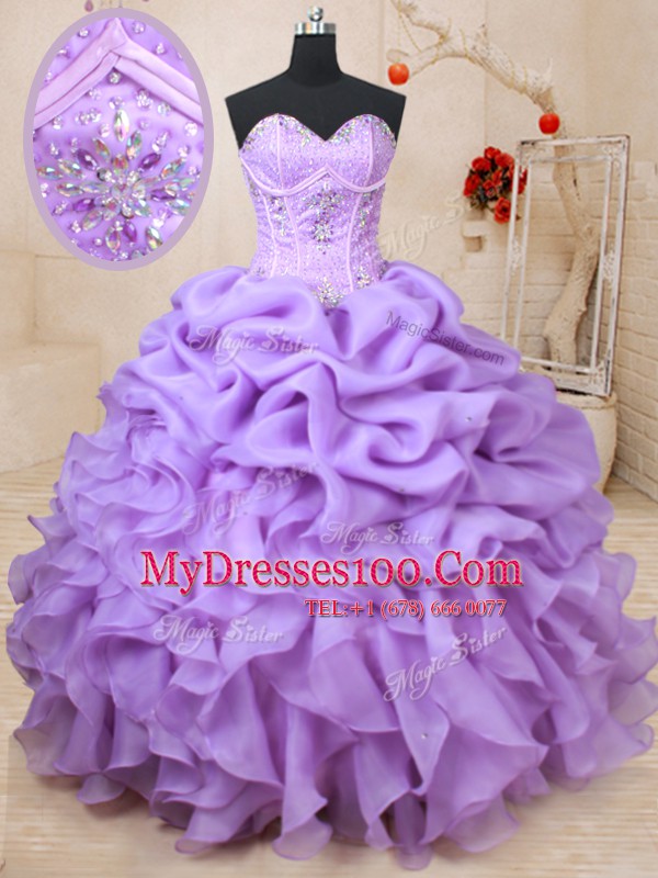 Romantic Sweetheart Sleeveless Organza 15 Quinceanera Dress Beading and Ruffles and Pick Ups Lace Up