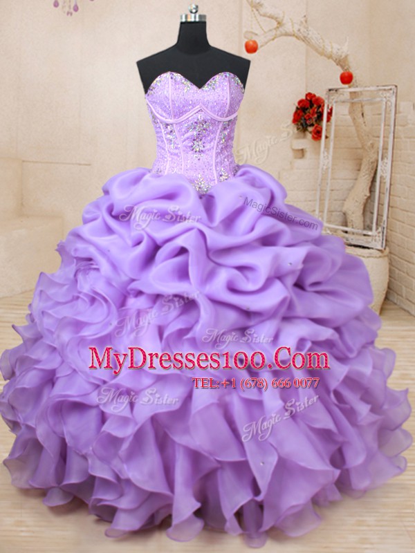 Romantic Sweetheart Sleeveless Organza 15 Quinceanera Dress Beading and Ruffles and Pick Ups Lace Up