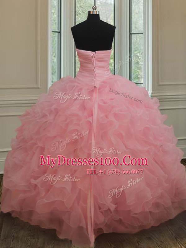 Gorgeous Baby Pink Sleeveless Beading and Ruffles and Sequins Sweet 16 Dress