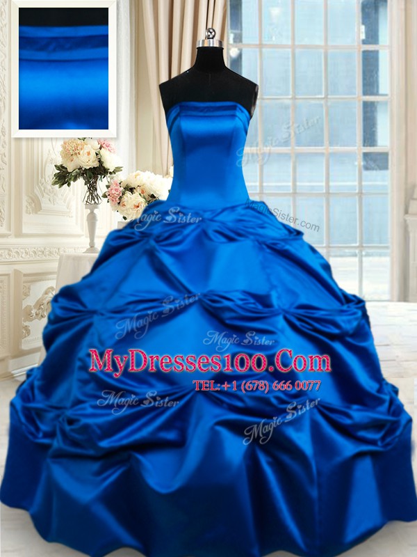 Best Selling Strapless Sleeveless Taffeta Quince Ball Gowns Pick Ups Lace Up