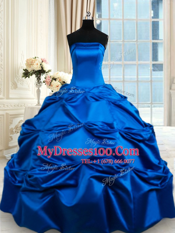 Best Selling Strapless Sleeveless Taffeta Quince Ball Gowns Pick Ups Lace Up