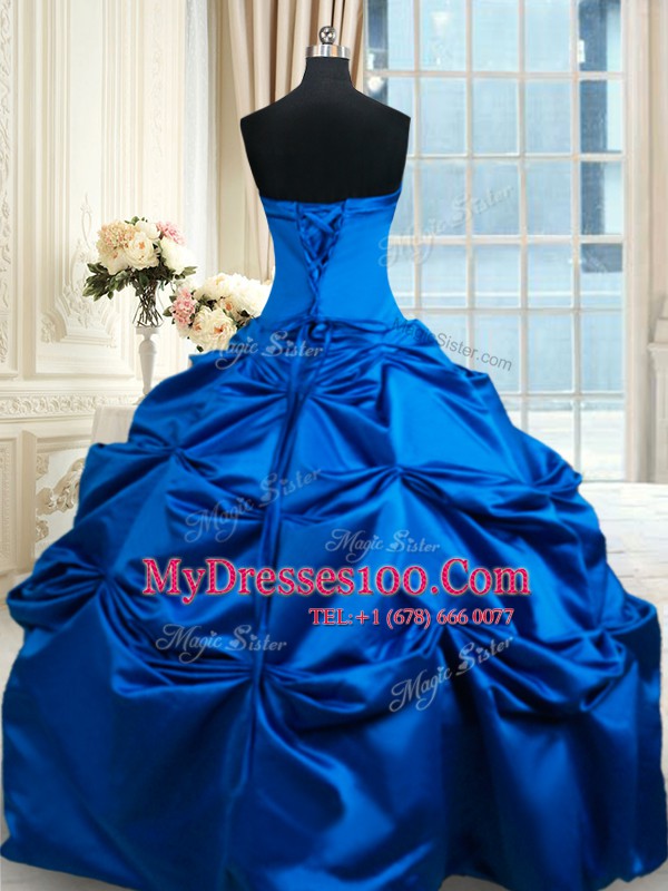 Best Selling Strapless Sleeveless Taffeta Quince Ball Gowns Pick Ups Lace Up