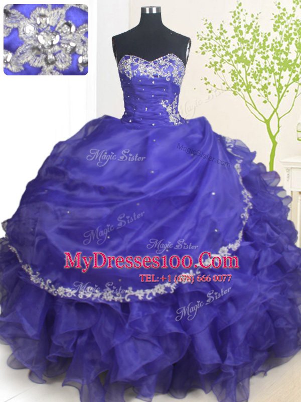Ball Gowns Quinceanera Gowns Purple Sweetheart Organza Sleeveless Floor Length Lace Up