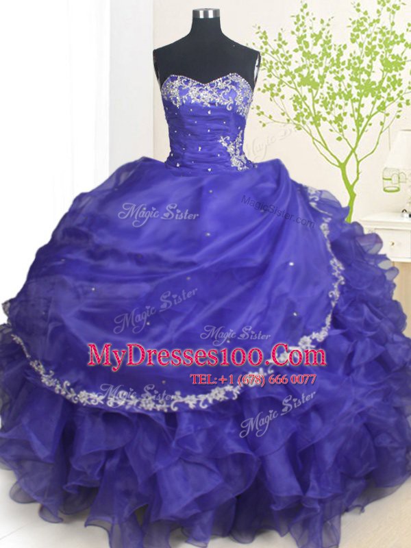 Ball Gowns Quinceanera Gowns Purple Sweetheart Organza Sleeveless Floor Length Lace Up