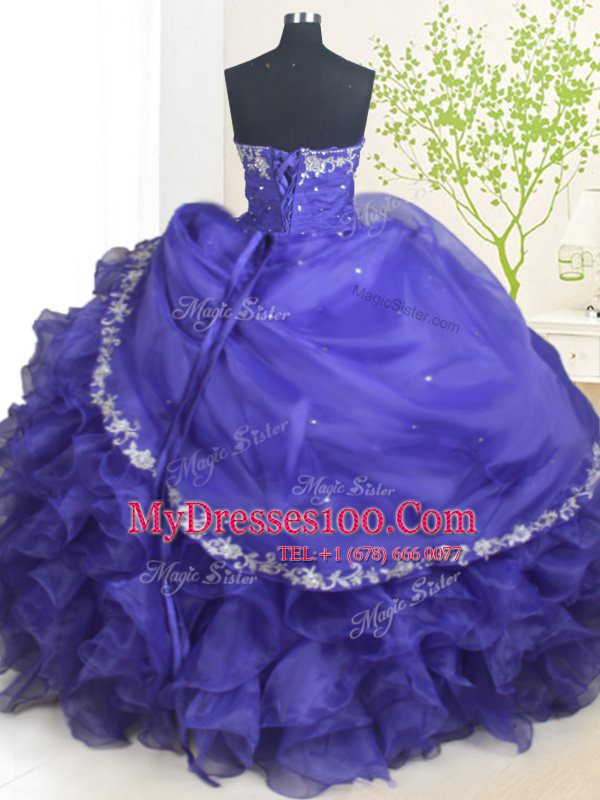 Ball Gowns Quinceanera Gowns Purple Sweetheart Organza Sleeveless Floor Length Lace Up