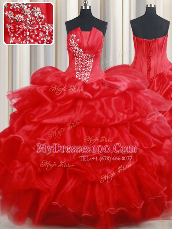 Sleeveless Beading and Pick Ups Lace Up Sweet 16 Quinceanera Dress