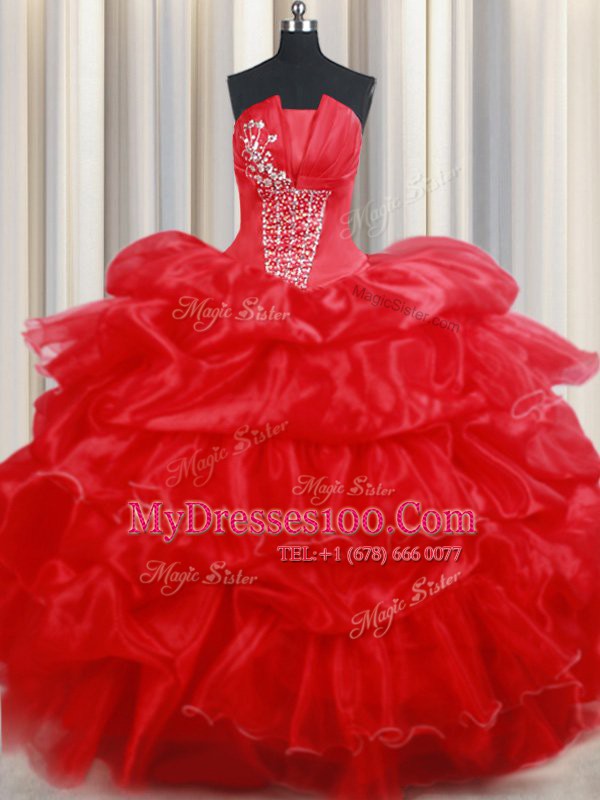 Sleeveless Beading and Pick Ups Lace Up Sweet 16 Quinceanera Dress