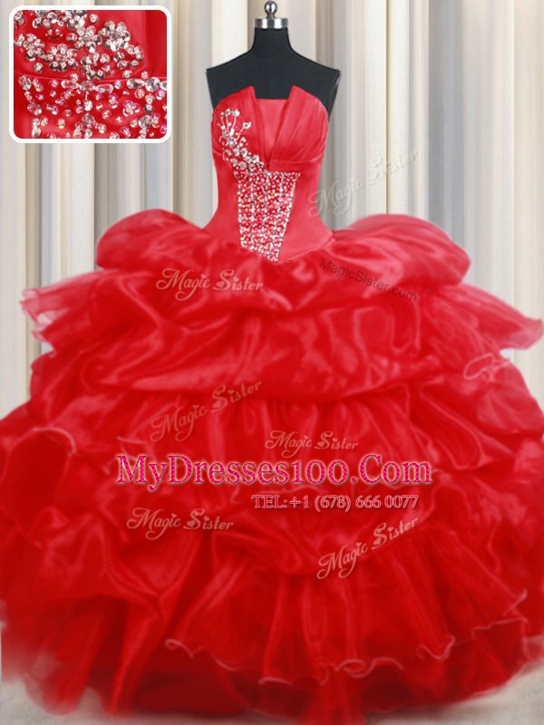Sleeveless Beading and Pick Ups Lace Up Sweet 16 Quinceanera Dress