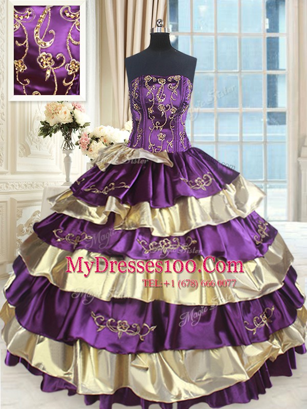 Multi-color Lace Up Quinceanera Gown Beading and Ruffled Layers Sleeveless Floor Length