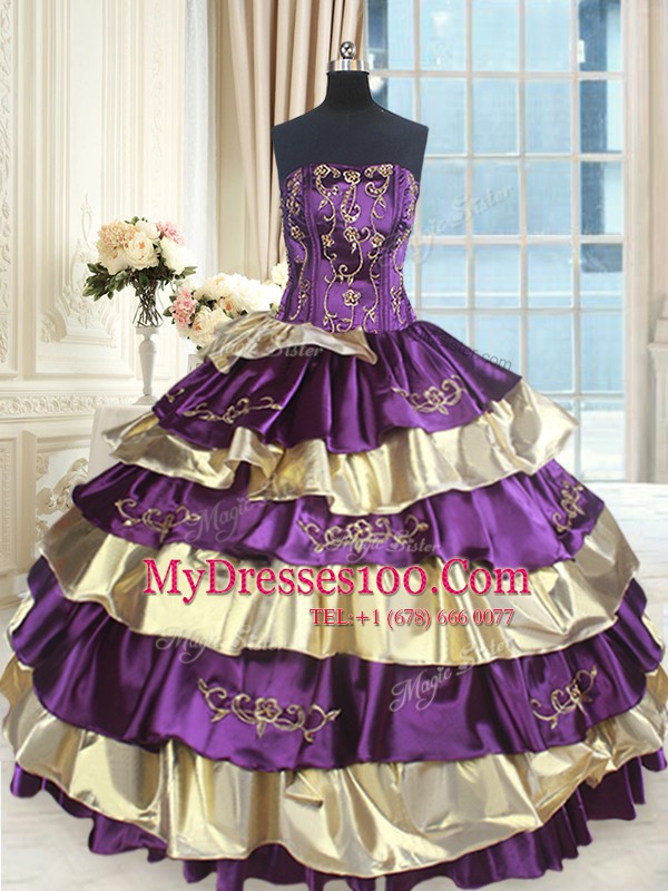 Multi-color Lace Up Quinceanera Gown Beading and Ruffled Layers Sleeveless Floor Length