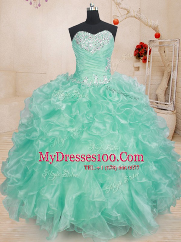 Sweetheart Sleeveless Lace Up 15th Birthday Dress Apple Green Organza