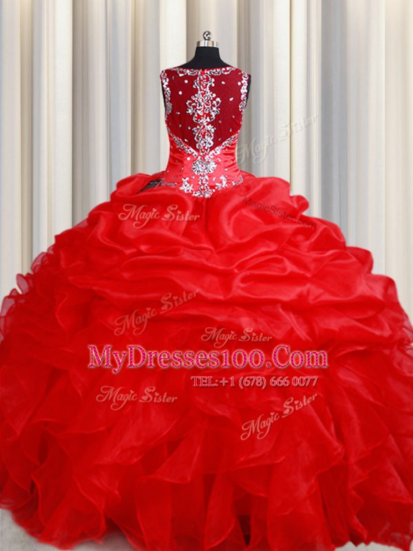 Fancy Straps Sleeveless Zipper Floor Length Beading and Ruffles Sweet 16 Dresses