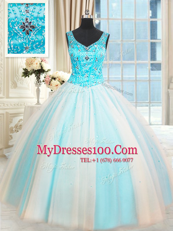 New Style Tulle Sleeveless Floor Length Quince Ball Gowns and Beading