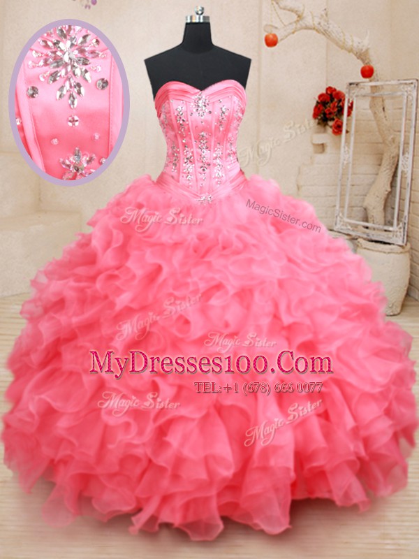 Floor Length Ball Gowns Sleeveless Pink Sweet 16 Quinceanera Dress Lace Up