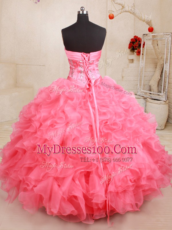 Floor Length Ball Gowns Sleeveless Pink Sweet 16 Quinceanera Dress Lace Up