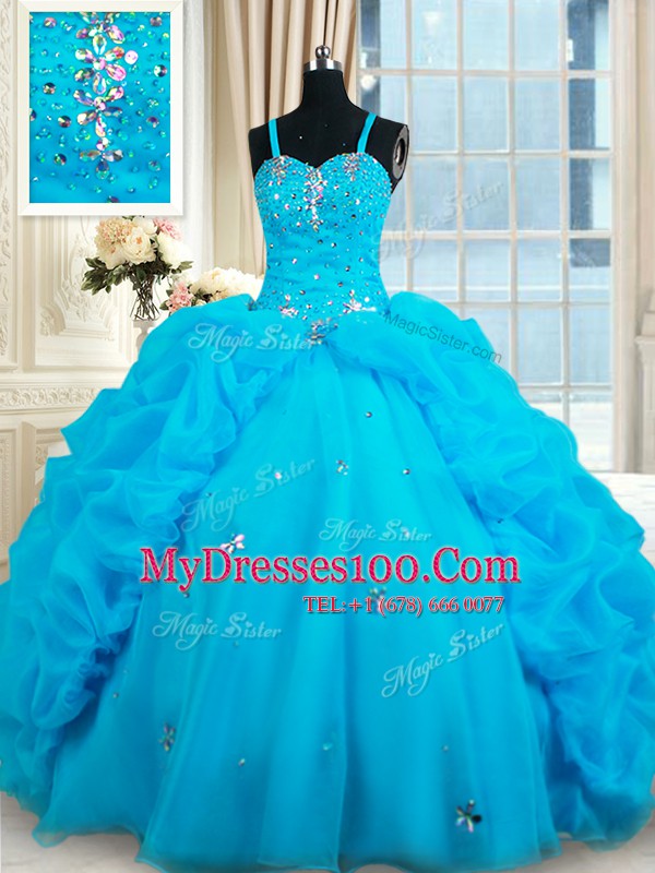 Inexpensive Straps Sleeveless Lace Up Floor Length Beading and Pick Ups Quinceanera Dresses
