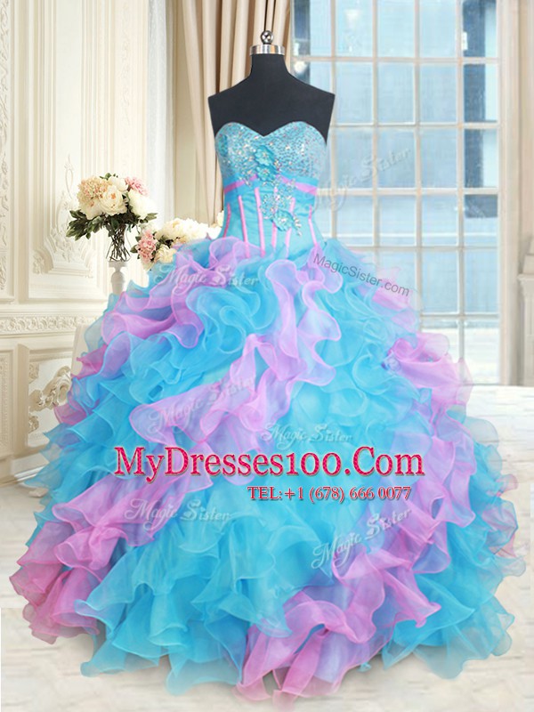 Enchanting Sweetheart Sleeveless Lace Up Vestidos de Quinceanera Multi-color Organza