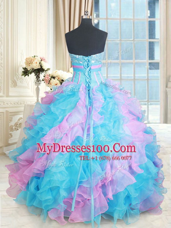 Enchanting Sweetheart Sleeveless Lace Up Vestidos de Quinceanera Multi-color Organza