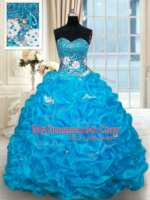 Sleeveless Brush Train Beading and Pick Ups Lace Up Sweet 16 Quinceanera Dress