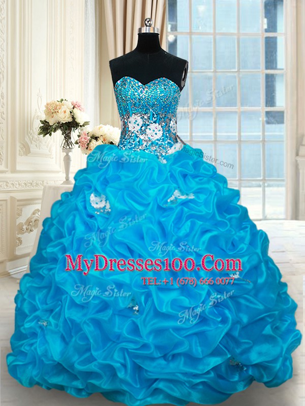 Sleeveless Brush Train Beading and Pick Ups Lace Up Sweet 16 Quinceanera Dress