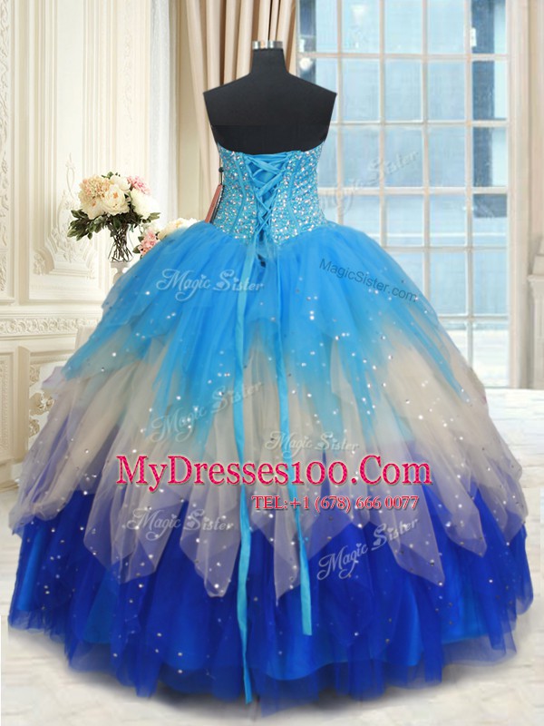 Excellent Sleeveless Beading and Ruffles Lace Up 15th Birthday Dress