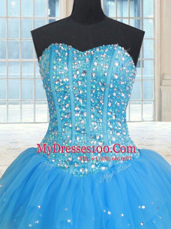 Excellent Sleeveless Beading and Ruffles Lace Up 15th Birthday Dress