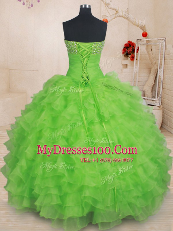 Wonderful Strapless Sleeveless Organza 15 Quinceanera Dress Beading and Ruffled Layers Lace Up