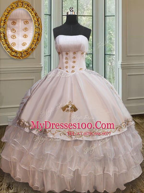 Best Selling White Lace Up 15 Quinceanera Dress Beading and Embroidery and Ruffles Sleeveless Floor Length