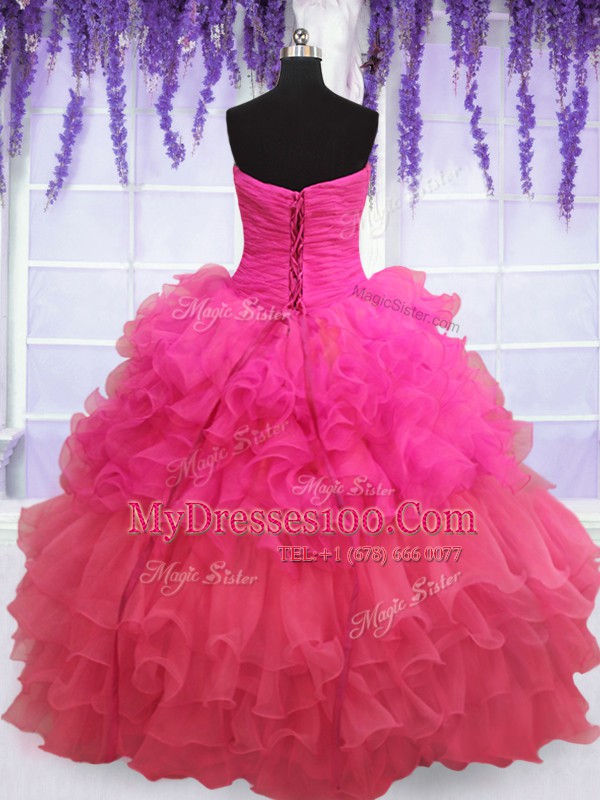 Dazzling Multi-color Strapless Lace Up Beading and Ruffles and Ruffled Layers and Sequins Quinceanera Gown Sleeveless