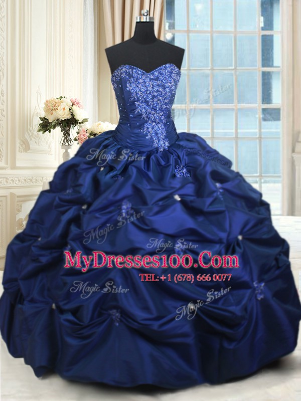Luxury Sleeveless Lace Up Floor Length Appliques and Pick Ups Vestidos de Quinceanera