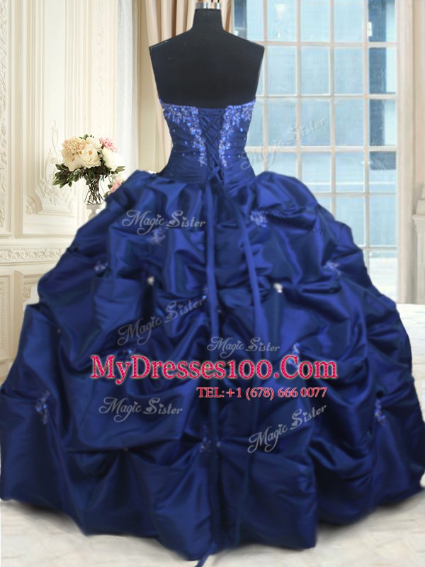 Luxury Sleeveless Lace Up Floor Length Appliques and Pick Ups Vestidos de Quinceanera