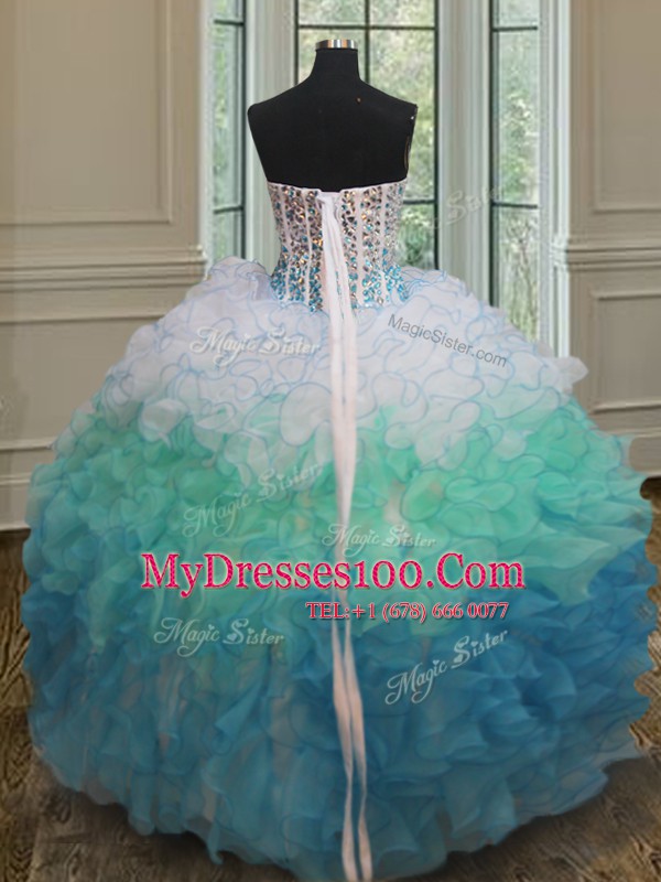 Fancy Multi-color Lace Up Sweet 16 Dresses Beading and Ruffles Sleeveless Floor Length