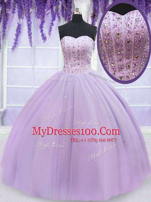 Lavender Sweetheart Neckline Beading Quinceanera Gown Sleeveless Lace Up