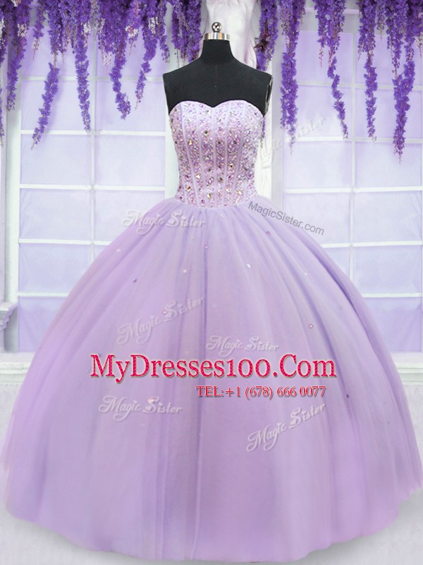 Lavender Sweetheart Neckline Beading Quinceanera Gown Sleeveless Lace Up