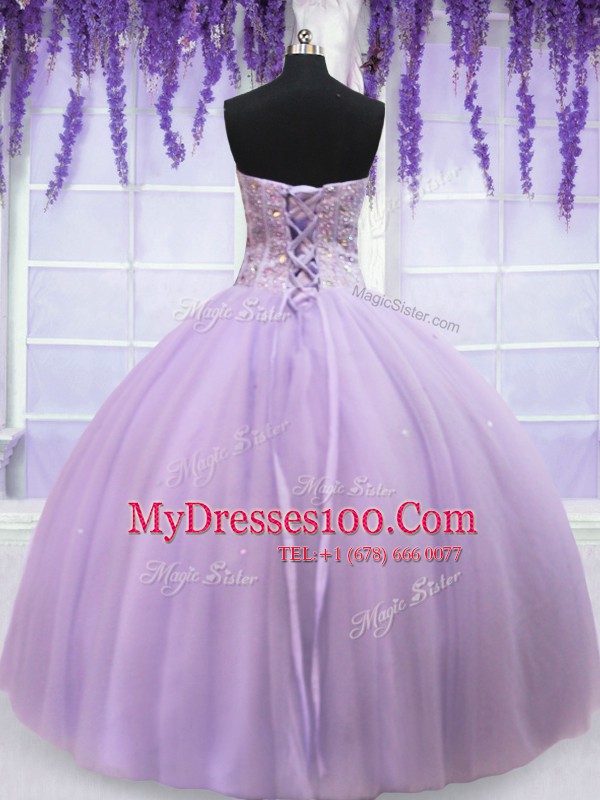 Lavender Sweetheart Neckline Beading Quinceanera Gown Sleeveless Lace Up