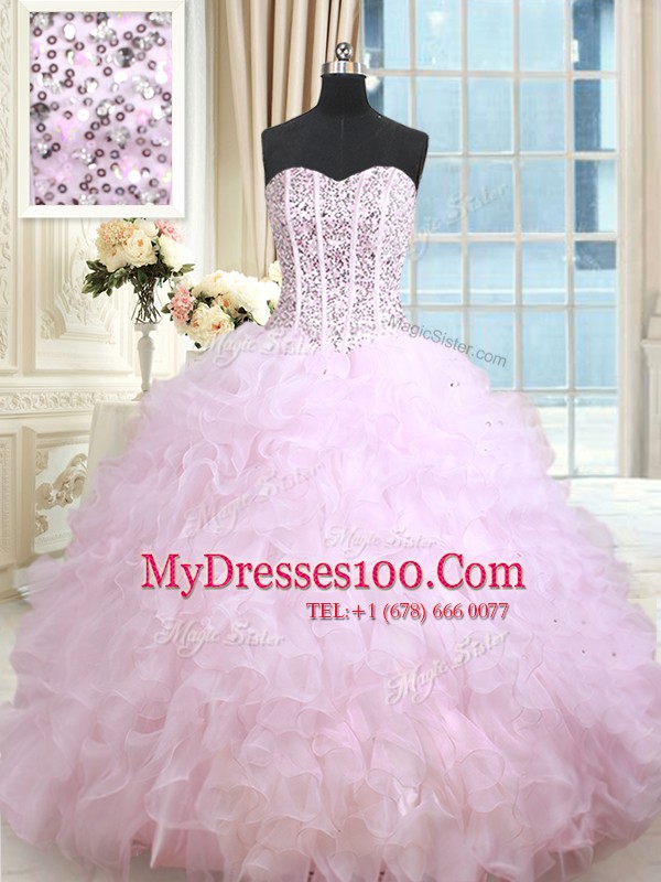 Ruffled Floor Length Lilac Quinceanera Dresses Sweetheart Sleeveless Lace Up