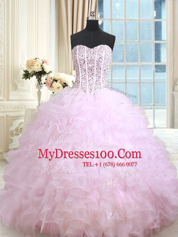 Ruffled Floor Length Lilac Quinceanera Dresses Sweetheart Sleeveless Lace Up