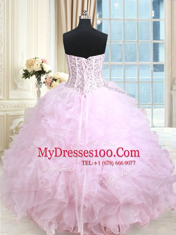 Ruffled Floor Length Lilac Quinceanera Dresses Sweetheart Sleeveless Lace Up