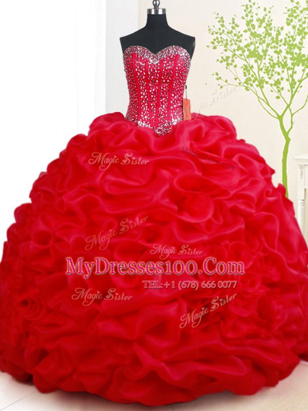 Flare Pick Ups Court Train Ball Gowns Vestidos de Quinceanera Red Sweetheart Organza Sleeveless Lace Up