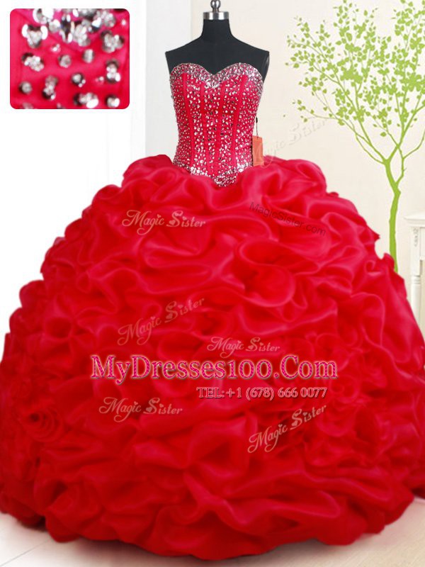 Flare Pick Ups Court Train Ball Gowns Vestidos de Quinceanera Red Sweetheart Organza Sleeveless Lace Up