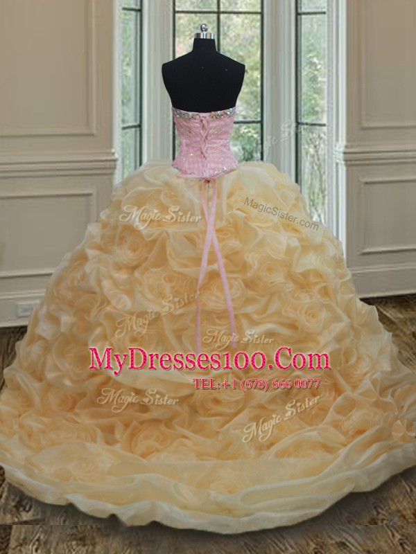 Stylish Floor Length Lace Up Quinceanera Dresses Champagne for Military Ball and Sweet 16 and Quinceanera with Beading