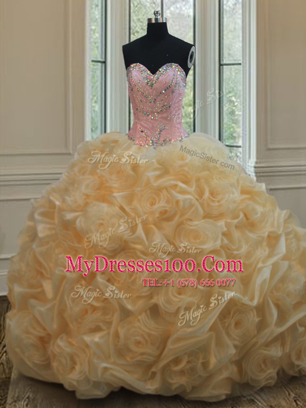 Stylish Floor Length Lace Up Quinceanera Dresses Champagne for Military Ball and Sweet 16 and Quinceanera with Beading