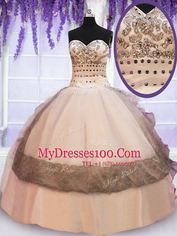 Flare Multi-color Sleeveless Beading and Lace and Ruffles Floor Length Quinceanera Gown