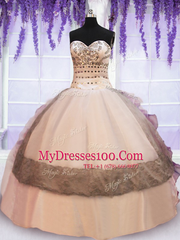 Flare Multi-color Sleeveless Beading and Lace and Ruffles Floor Length Quinceanera Gown
