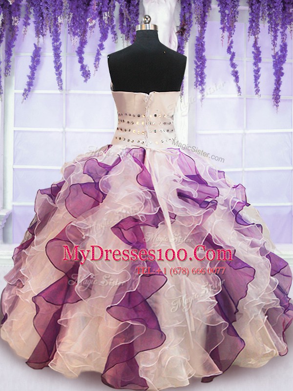Flare Multi-color Sleeveless Beading and Lace and Ruffles Floor Length Quinceanera Gown