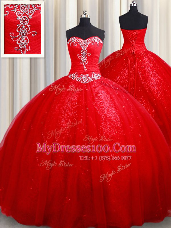 Smart Red Sleeveless Beading Sweet 16 Dresses