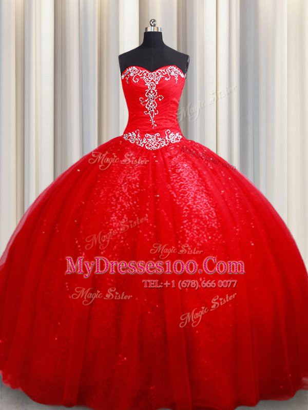 Smart Red Sleeveless Beading Sweet 16 Dresses