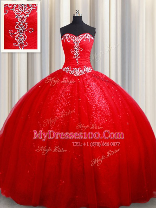 Smart Red Sleeveless Beading Sweet 16 Dresses