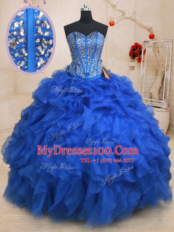 Sleeveless Lace Up Floor Length Beading and Ruffles 15 Quinceanera Dress